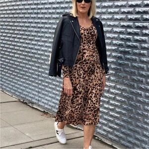 BOGO! Cabi Selma Knit Dress #4216 Leopard Cheetah Midi Ruched Size Large